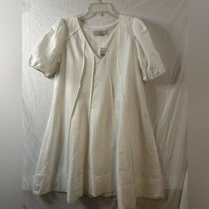 NWT LOFT White Puff Sleeve V-Neck Swing Dress Size Small $89.95 Retail